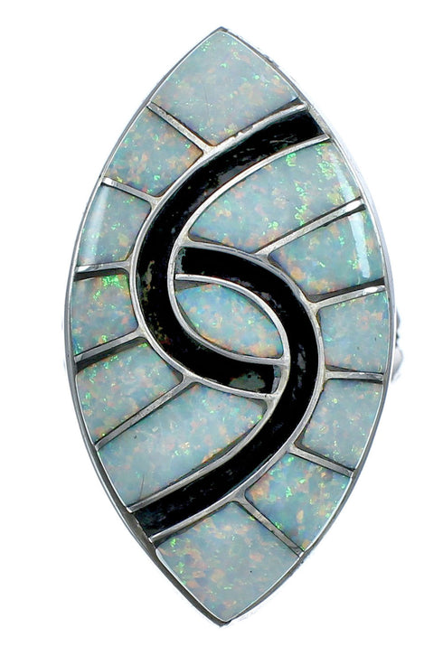Navajo Genuine Sterling Silver And Opal Inlay Ring Size 8 JX122704